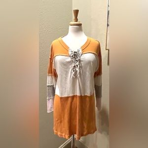 We The Free People Yellow Football Pullover Drawstring Neck Shirt S